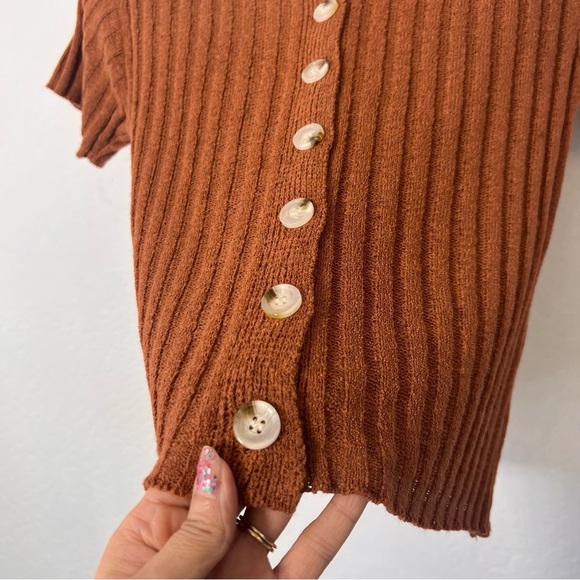 Lulus Pleasant Charm Brown Button-Up Short Sleeve Cardigan Sweater XS - Picture 6 of 12